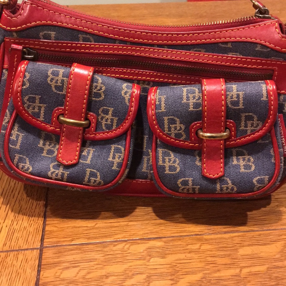 Dooney and Burke denim and red leather bag